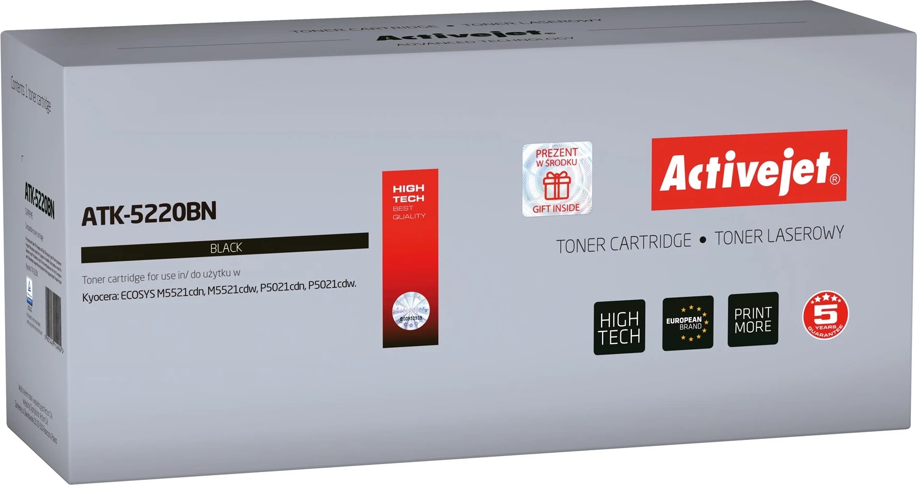 Toner zëvendësues Activejet ATK-5220BN për printerët Kyocera, 1200 faqe, i zi
