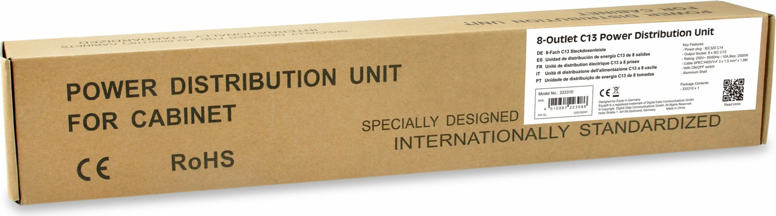 PDU Equip 333310, 1U, 8 dalje, alumini, zi