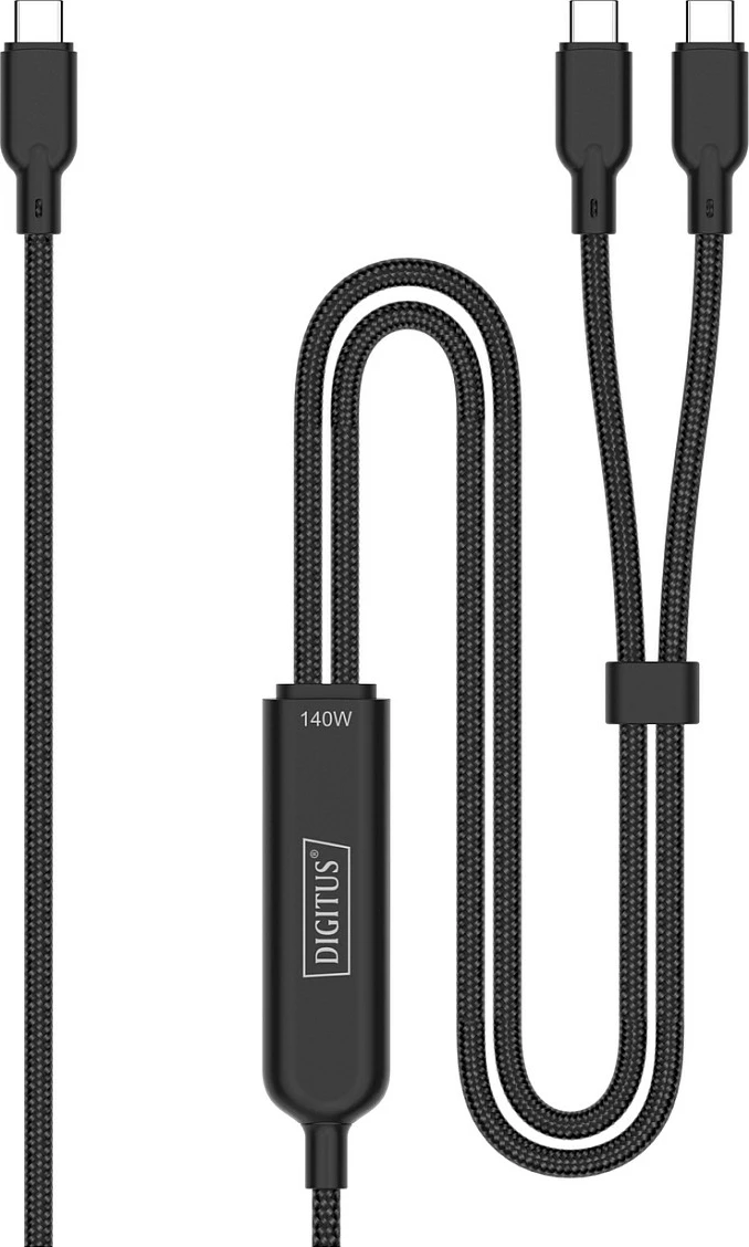 Kabllo karikimi Digitus USB-C 2në1, 140W USB PD, 1.8m, e zezë