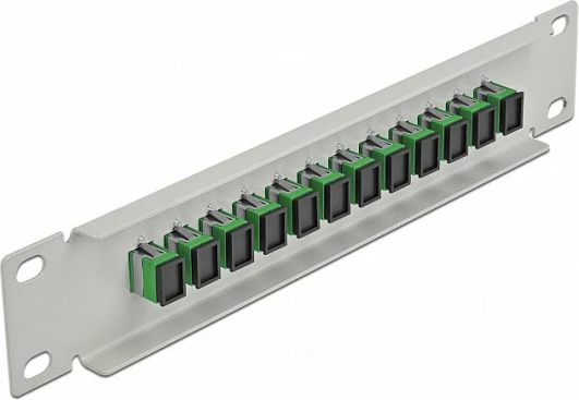 Patch panel fiber optik DeLOCK 10", 12x SC Simplex, 1U, gri/jeshile