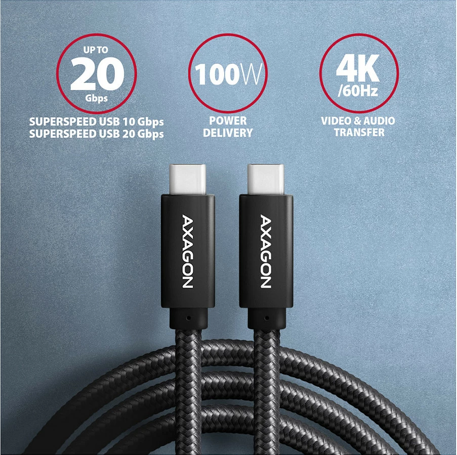 Kabl USB-C Axagon BUCM32-CM10AB, USB 3.2 Gen 2, 1m, i zi