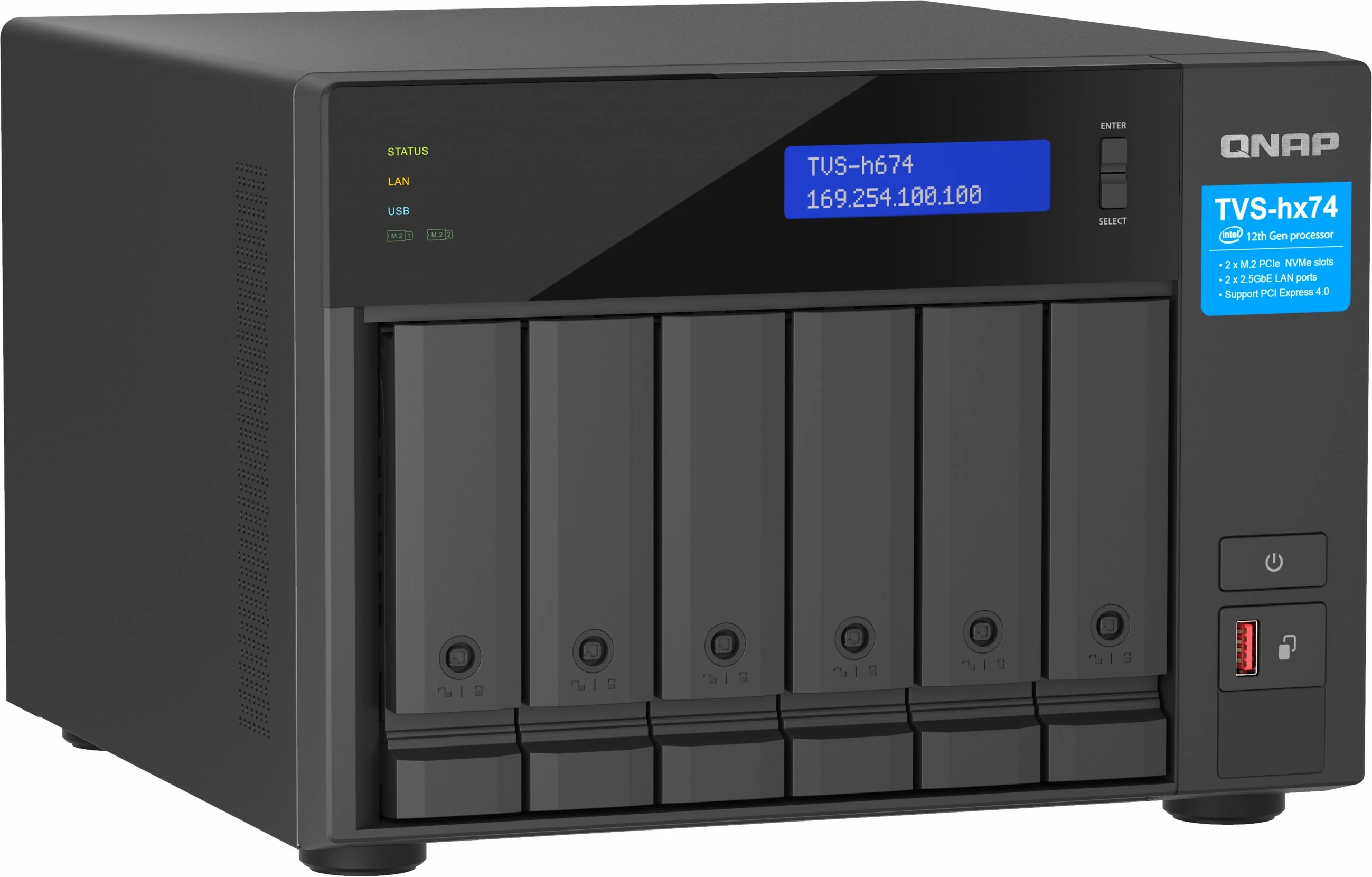 NAS QNAP TVS-H674-I3-16G, Intel Core i3-12100, 16GB RAM, 6-bay, e zezë
