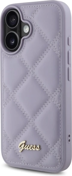 Mbështjellës Guess Quilted Metal Logo për iPhone 16, vjollcë e çelët