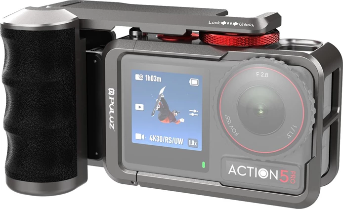 Kasë mbrojtëse metalike me dorezë Puluz PU1058TS për DJI Osmo Action 5 Pro/Action 4/Action 3, 167 g, set 7 copë, e zezë