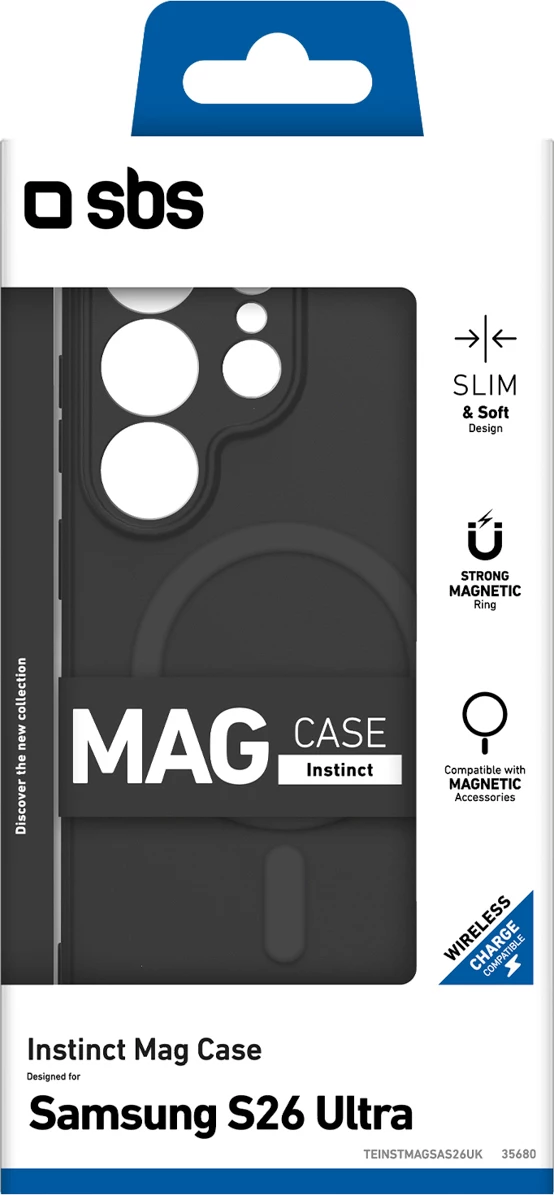 Mbështjellës SBS Instinct Mag për Samsung Galaxy S26 Ultra, kompatibil me MagSafe, TPU me mikrofibër, i zi, në kuti