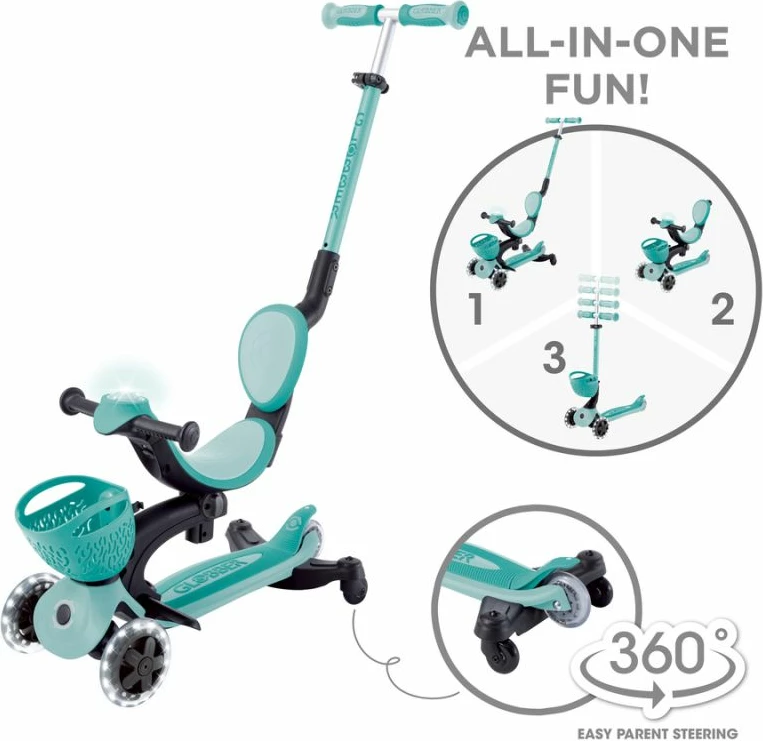 Trotinetë me ulëse për fëmijë Globber GO UP BABY 360 Lights, set