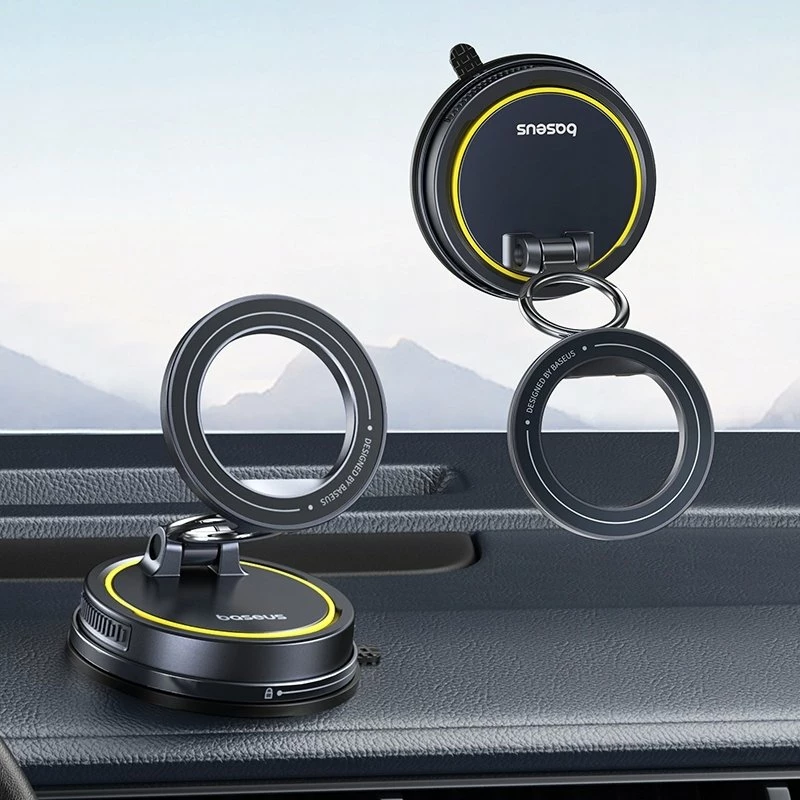 Mbajtës magnetik telefoni për veturë Baseus PrimeTrip VC2 Flex, kupë thithëse, 720°, me unazë magnetike, i zi