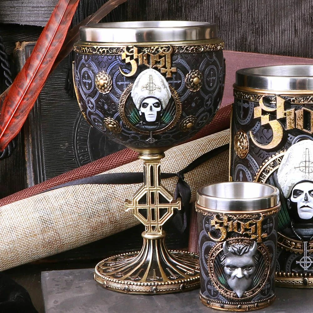 Kelih koleksionues NEMESIS NOW Ghost Meliora, resinë me insert çelik inox, i pikturuar me dorë, gold
