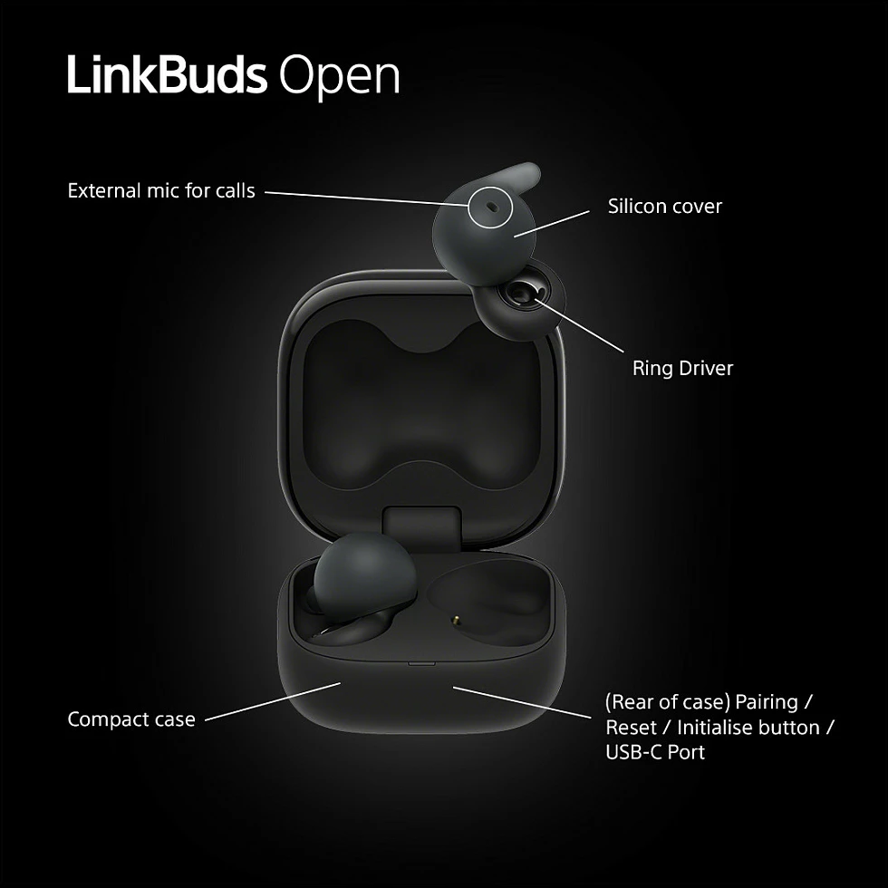 Kufje Sony LinkBuds Open WFL910B, wireless, Bluetooth 5.3, me kuti karikimi, 22 orë, të zeza