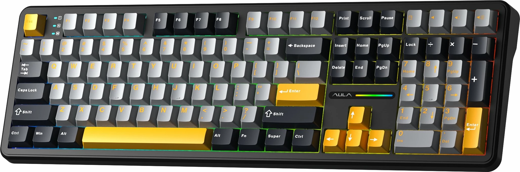 Tastierë mekanike Aula F108 Volcano Switch (AUF108-GOG-VO) 108-taste 100% RGB tri-mode US, portokalli