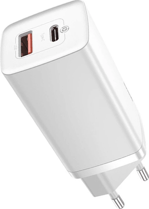 Karikues muri BASEUS GaN2 Lite Quick Charge 65W, 220V, 1x USB-A + 1x USB-C, i bardhë, EU Blister
