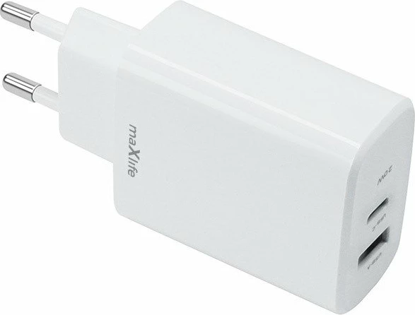 Adapter karikimi Maxlife MXTC-10-20AC 20W PD QC, 1x USB-C + 1x USB, i bardhë