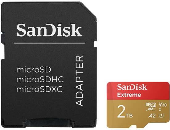 Kartelë memorje microSDXC SanDisk Extreme SDSQXAV-2T00-GN6MA 2 TB UHS-I U3/V30 A2 me adapter SD, kuqe/ari