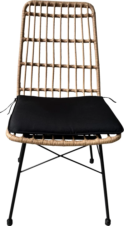 Karrige Naoki rattan, ngjyrë natyrale me jastëk të zi dhe këmbë metalike të zeza, 45x60x83 cm