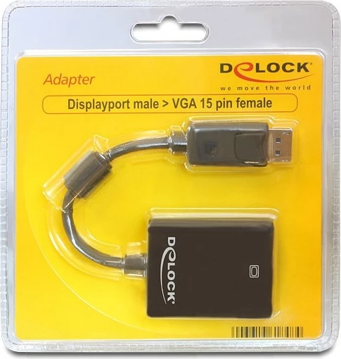 Adapter DeLOCK DisplayPort në VGA, 0.125m, i zi
