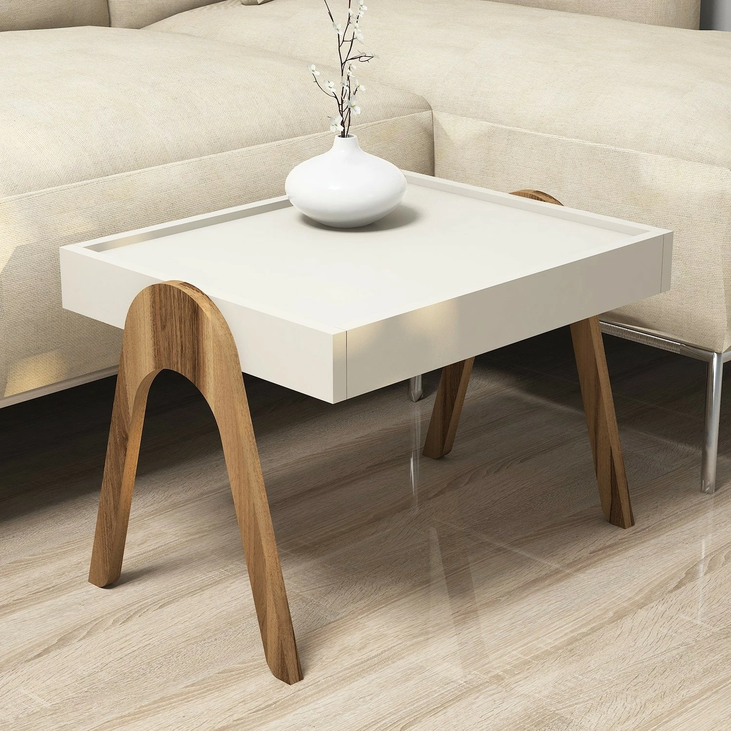 Set tavolinash të vendosshme Hanah Home, Roma, ngjyrë arre dhe krem (3 copë)