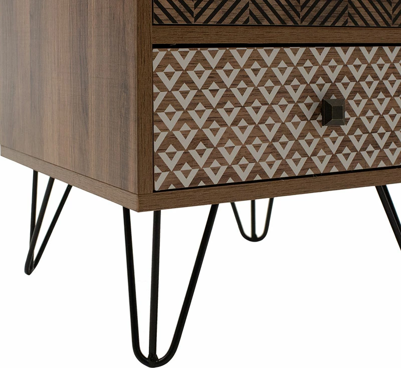 Komodinë Boho me 3 sirtarë, ngjyrë arre, 40x40x59cm