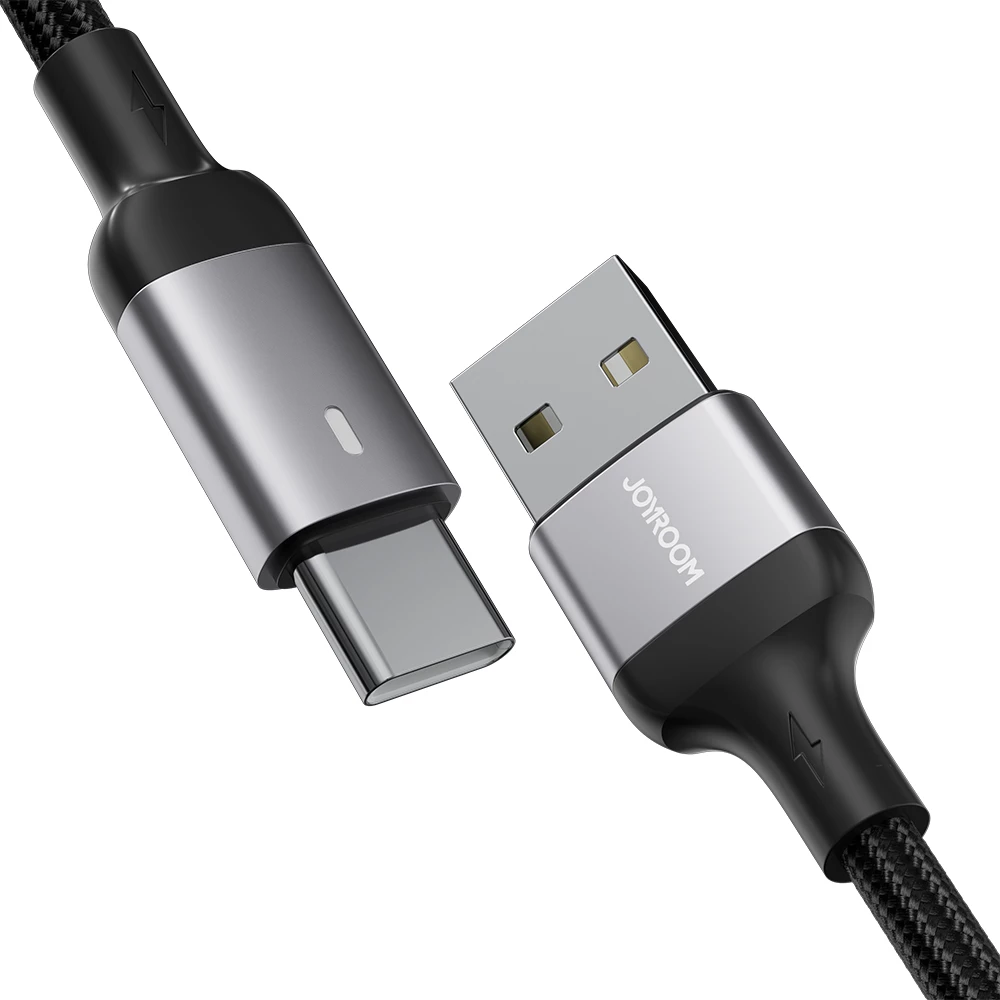 Kabllo USB-A në USB-C Joyroom Extraordinary Series A10 S-UC027A10B 1.2 m 3A LED, e zezë