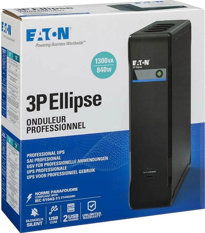 UPS Eaton 3P Ellipse, Standby Offline, 1.3 kVA 840 W, 8x C13, e zezë