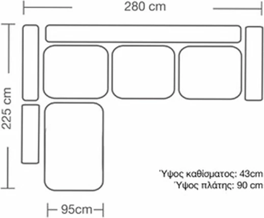 Kënd divan Boston, kënd i djathtë, pëlhurë anthracite-cypress, 280x225x90 cm