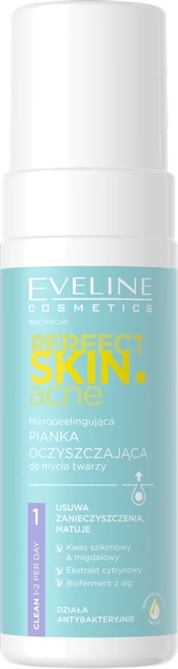 Piankë pastruese fytyre për femra Eveline Cosmetics Perfect Skin.acne mikropeelingująca, 150ml