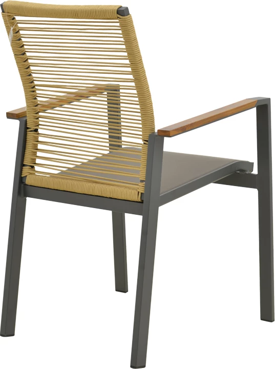 Karrige me krahë Aegean, alumini anthracite, litar natyral, doreza teak, 57x64x87cm