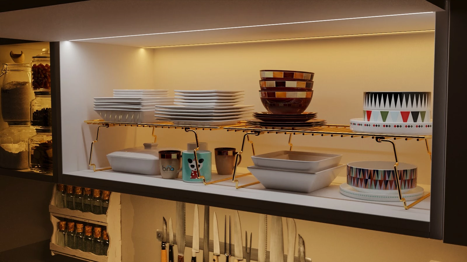 Raft muri, ngjyrë ari dhe kafe, Hanah Home, organizues për dollap