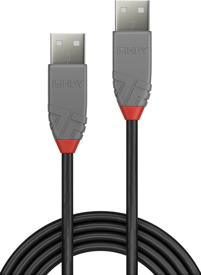 Kabllo USB LINDY Anthra Line, USB 2.0 Type-A në Type-A, 1m, 480Mbps, zi/gri