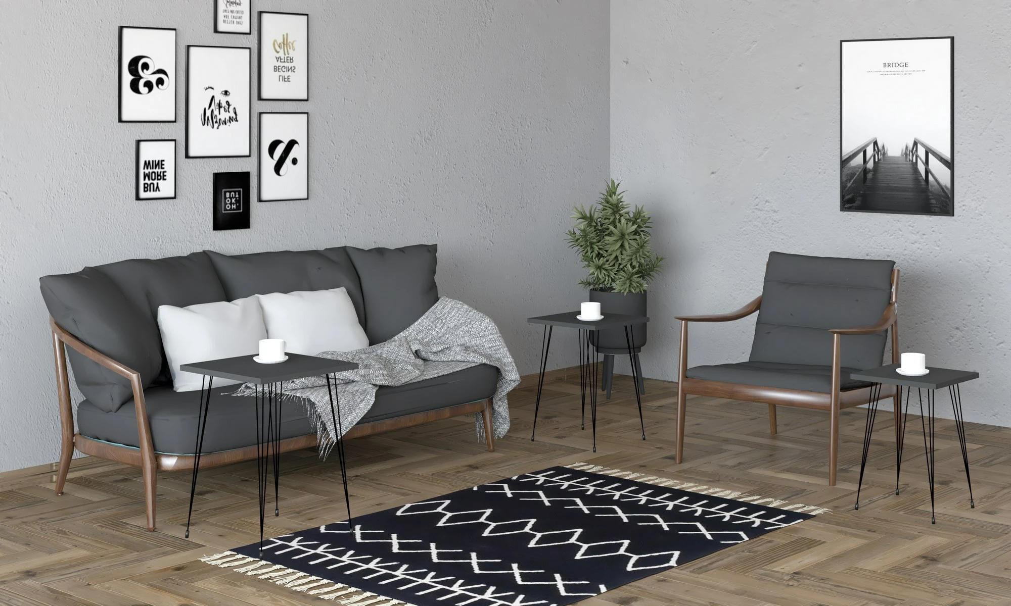 Set tavolinash të vendosshme (3 copë), Skye Decor, Mali, ngjyrë e zezë, antracit