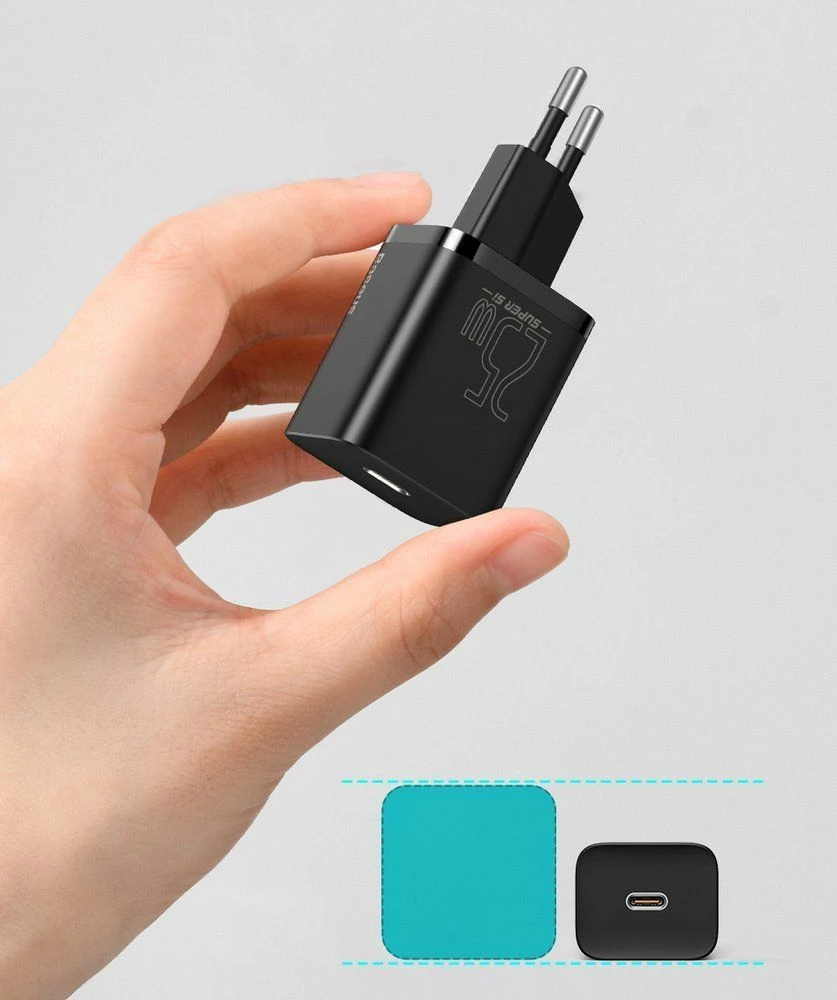 Karikues rrjeti Baseus Super Si TZCCSUP-L01 25W USB-C PD me kabllo USB-C në USB-C 1m, i zi