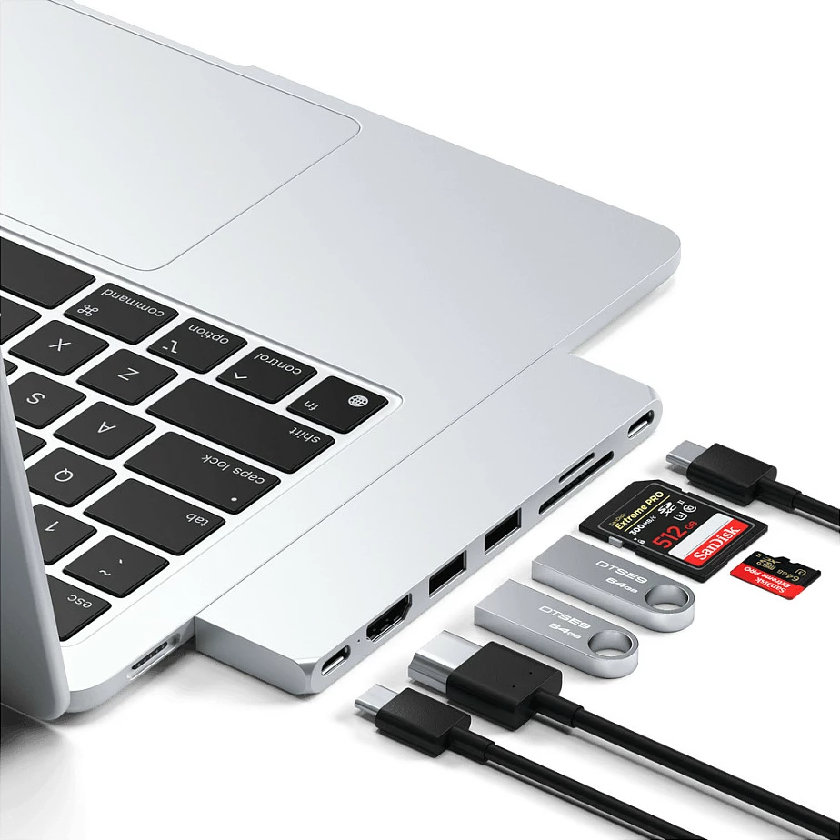 Adapter Hub USB-C Satechi Pro Hub Slim ST-HUCPHSS, HDMI, 2x USB-A, SD/microSD, argjendtë