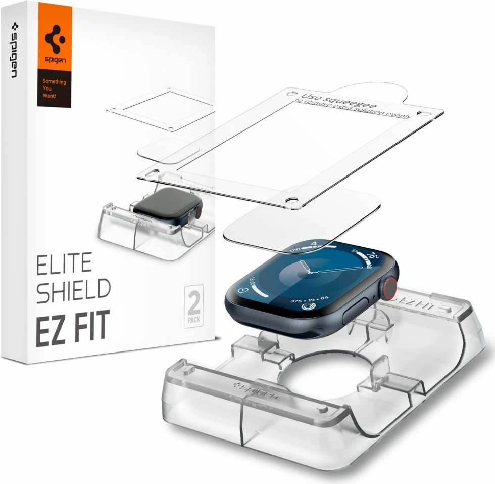 Mbrojtëse ekrani për smartwatch Spigen Elite Shield EZ FIT Hybrid Glass, për Apple Watch 10 46mm, Transparent, 2-pack