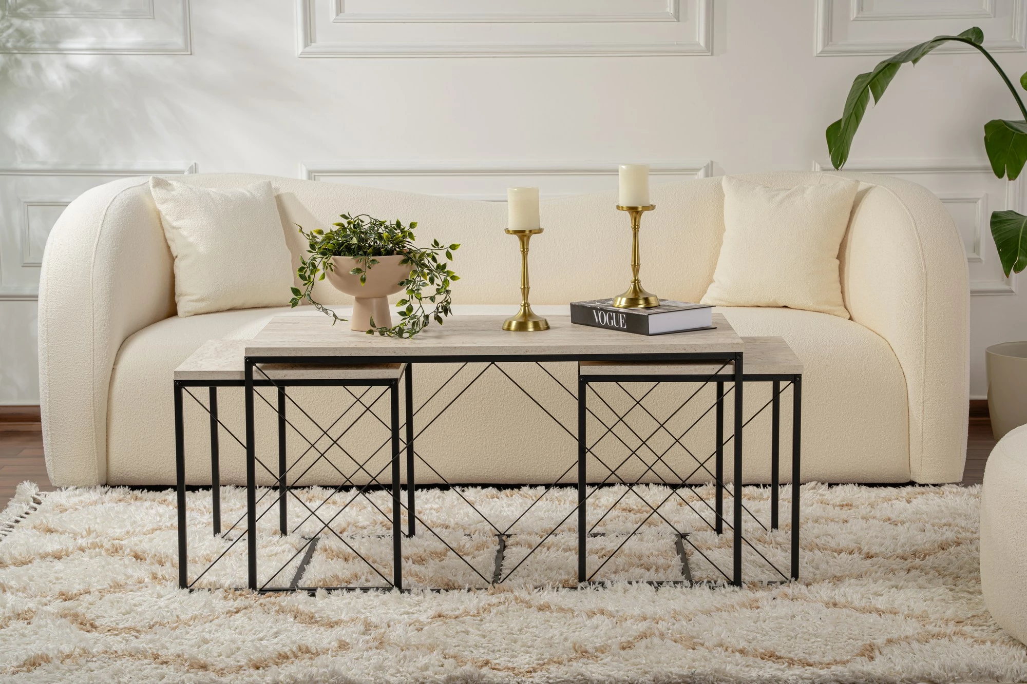 Set tavolinash kafeje Hanah Home, Defne, e zezë, travertin