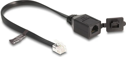 Kabllo RJ12 DeLOCK, male në female, 0.2 m, flat, e zezë