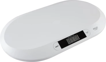 Peshore bebe, Adler, AD 8139, saktësi 0.01 kg, kapacitet 20 kg, platformë 56x26 cm, LCD me ndriçim, e bardhë
