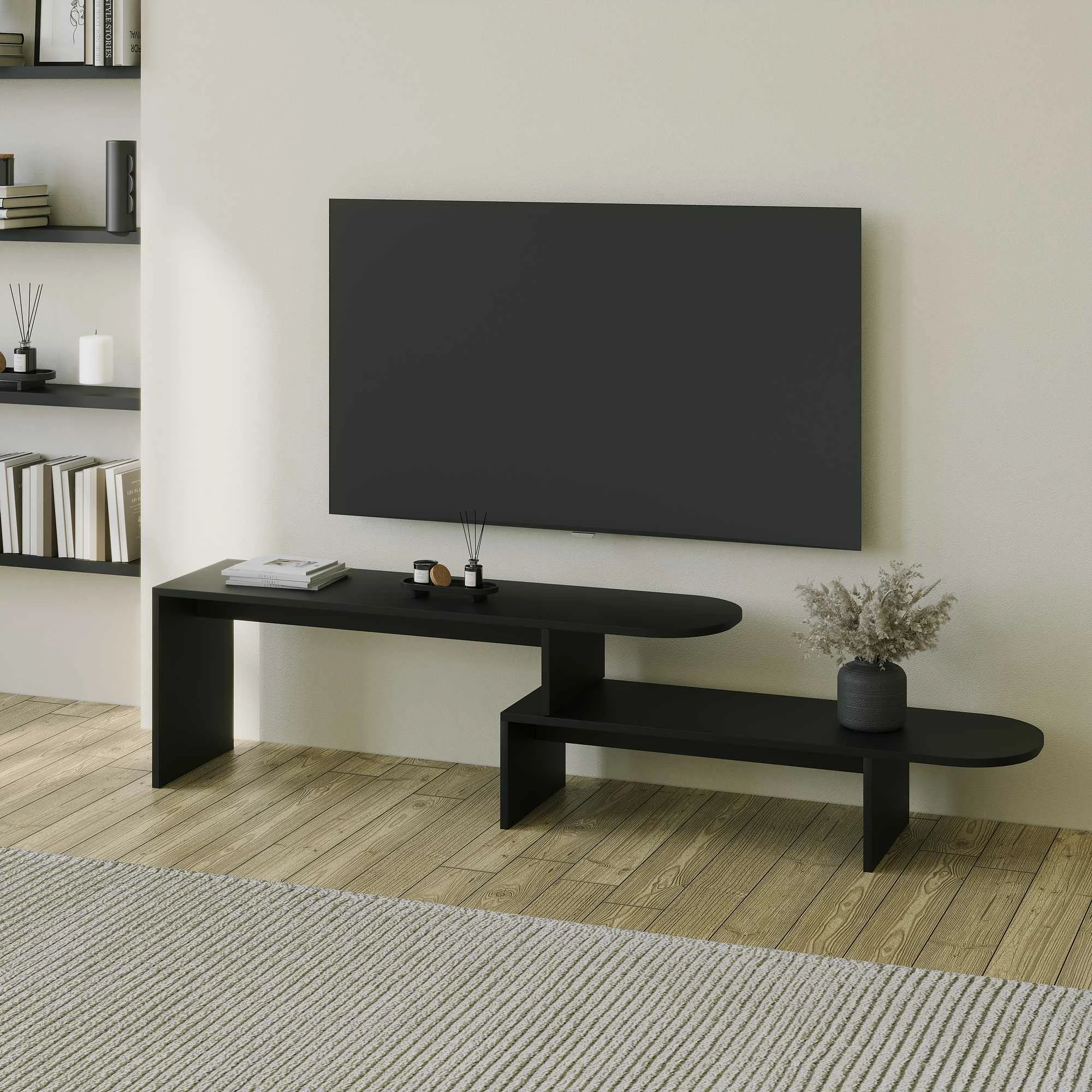 Komodë për TV Skye Decor, Puzzle, e zezë