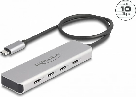 USB-C hub DeLOCK, 4x USB Type-C, 10 Gbps, kabllo 35 cm, gri