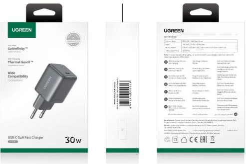 Karikues i shpejtë USB-C UGREEN 65007 30W GaN PD3.0, i zi