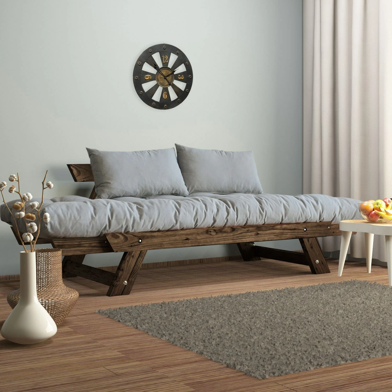 Divan për kopsht, dy vende, Skye Decor, CPT8113-210, ngjyrë arre dhe gri