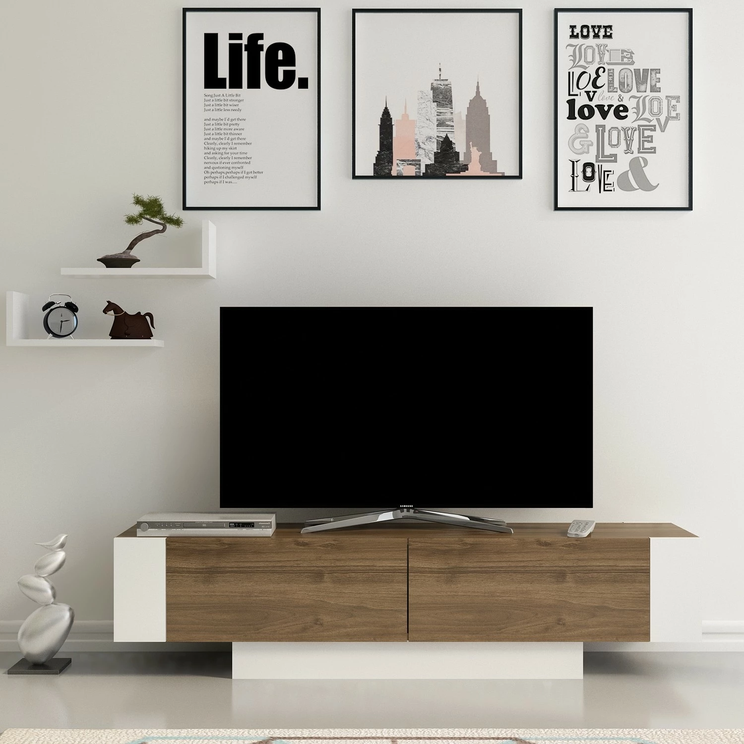 Komodë TV Hanah Home, matera, ngjyrë arre dhe e bardhë