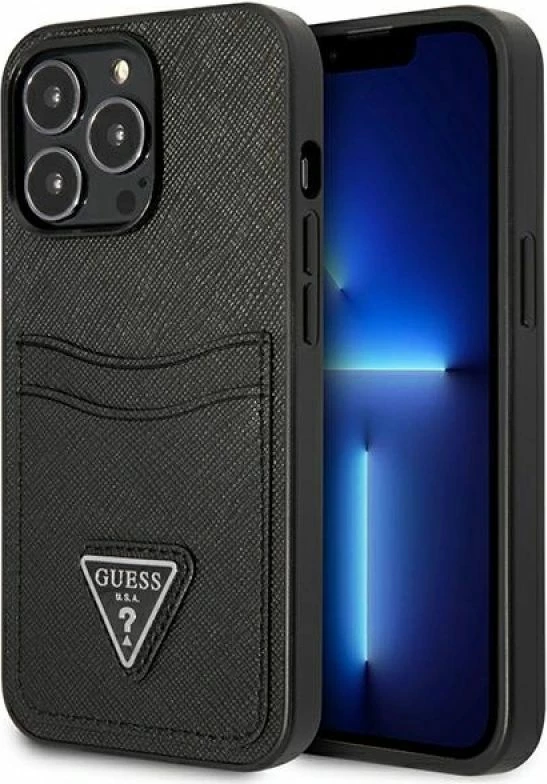 Kutí telefoni Guess Saffiano Triangle për iPhone 13/13 Pro, e zezë