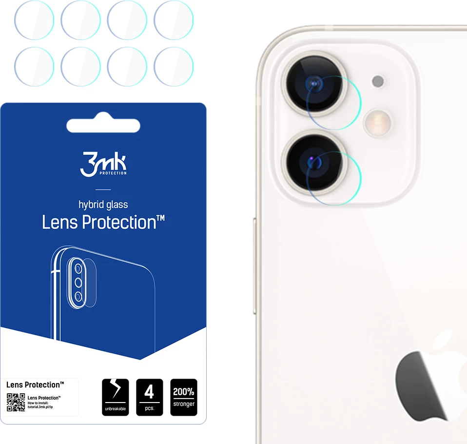 Mbrojtës lente për kamera, 3mk Protection, Lens Protection, për iPhone 12, 4 copë, transparent
