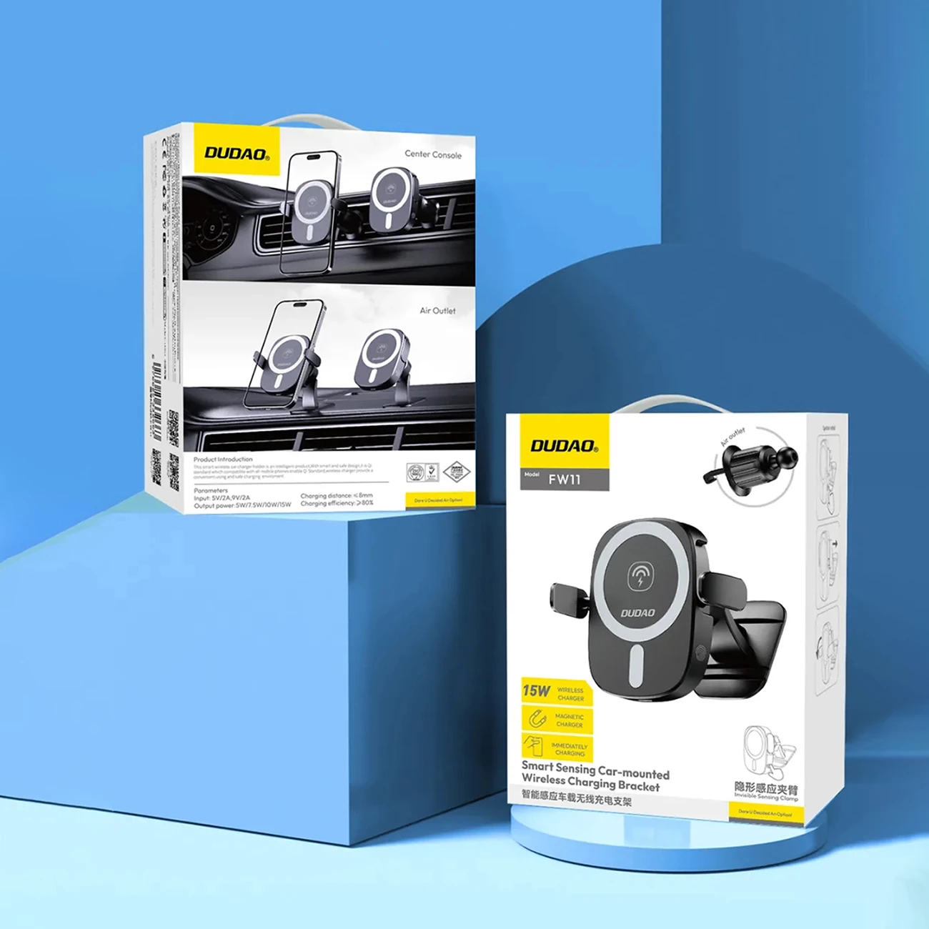 Mbështjellës magnetik për veturë Dudao FW11 me karikues wireless 15W, i zi