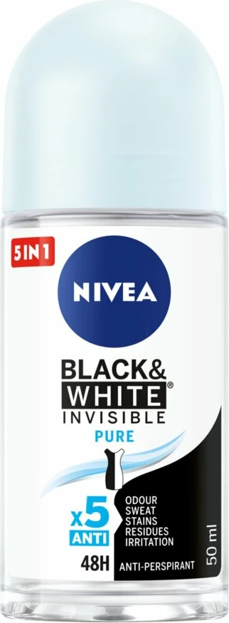 Deodorant roll-on për femra Nivea Black&White Invisible Pure, 50ml