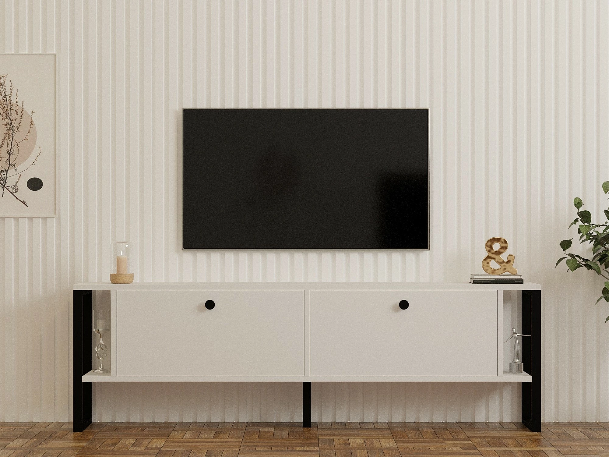 Komodë TV Skye Decor, ahu-bardhë