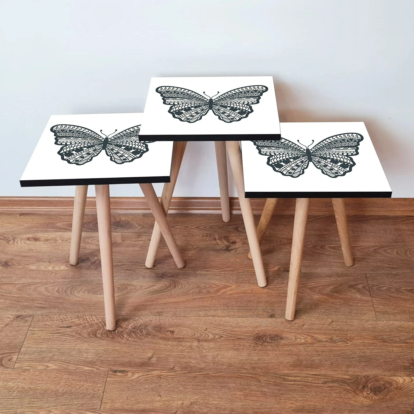 Set tavolinash ndihmëse të mbivendosura, 3 copë, Skye Decor, 3Shp12, e bardhë