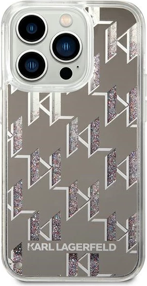 Mbështjellës Karl Lagerfeld KLHCP14LLMNMS për iPhone 14 Pro 6.1", hardcase, Liquid Glitter Monogram, argjendtë