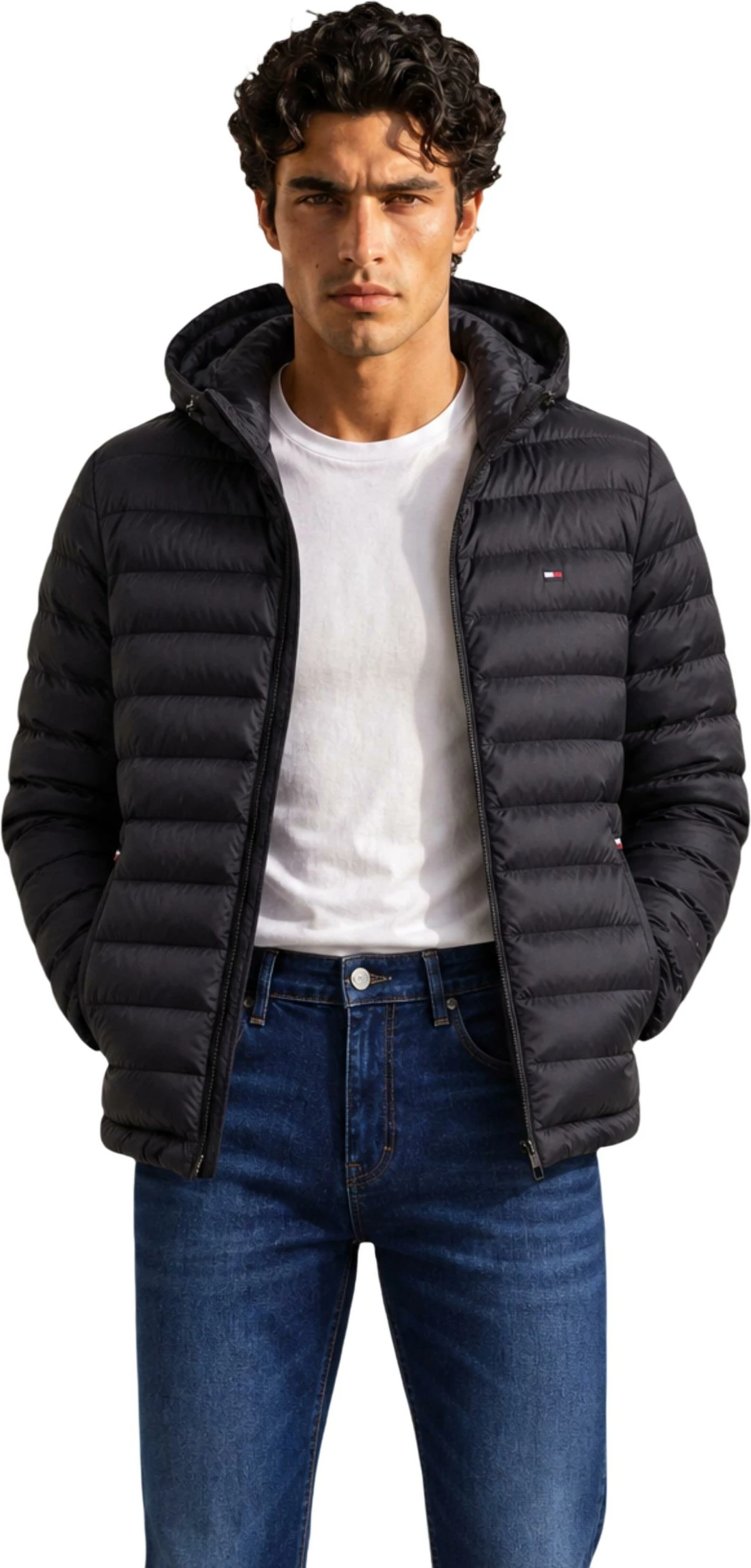 Jakne me kapuç Tommy Hilfiger MW0MW43464 për meshkuj, të zeza