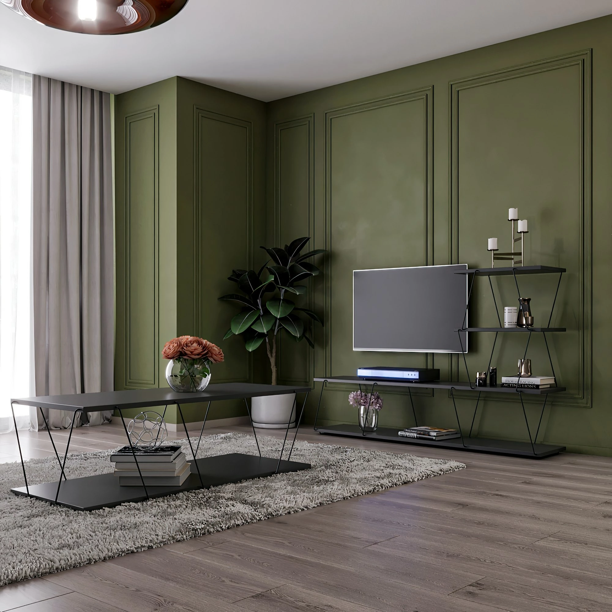 Set mobiljesh për dhomë dite Hanah Home, Basak, antracit