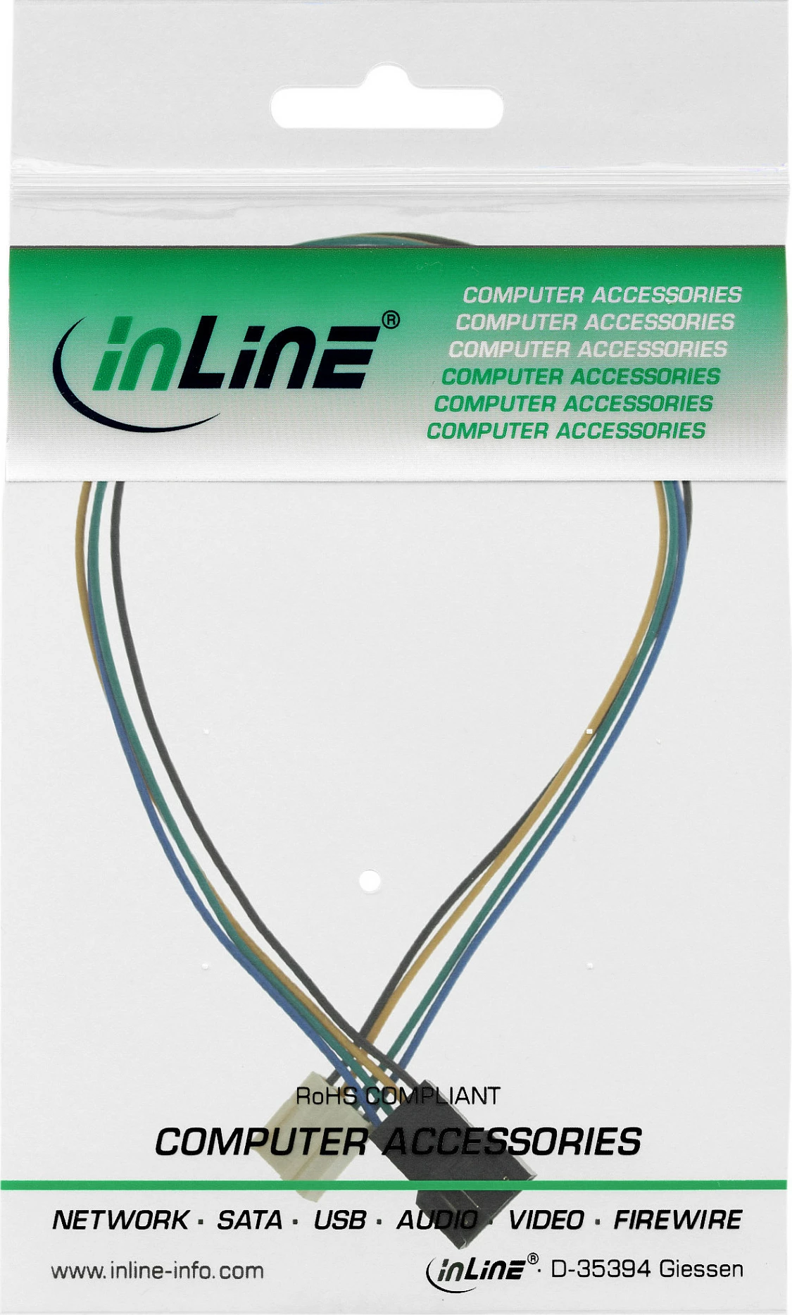 Kabllo zgjatëse për fan InLine 4-pin Molex, 0.3 m, mashkull/femër, shumëngjyrëshe